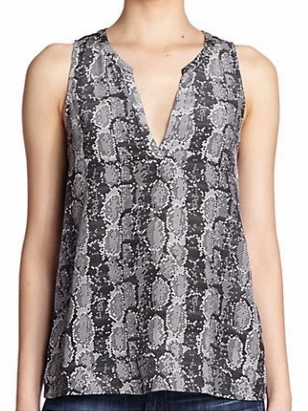 Joie Corette Snake-Print Sleeveless Sheer Back Silk Tank Top Size XS